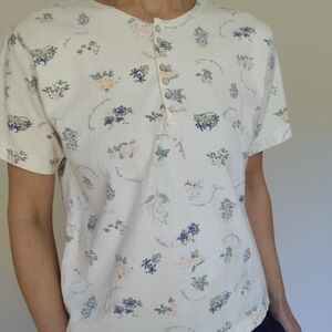 Vintage Action Gear Button Front Floral Cotton T-shirt / Size Small